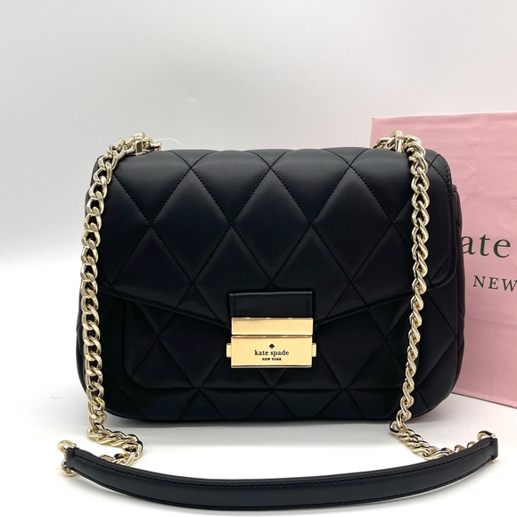 Kate Spade Carey Small Quilted Flap Shoulder Crossbody Bag Black - Picture 4 of 11